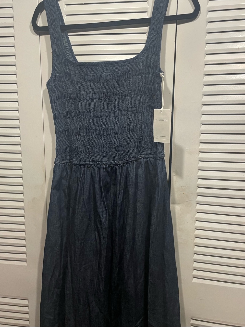 Free Assembly Dark Denim Smocked Tank Midi dress